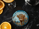 Fernville Creations 4 Inch Glossy Fernville Creations - Highland Cow Coaster, Farmhouse Decor, Printed Stained Glass