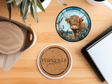 Fernville Creations 4 Inch Glossy Fernville Creations - Highland Cow Coaster, Farmhouse Decor, Printed Stained Glass