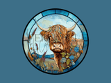Fernville Creations 4 Inch Glossy Fernville Creations - Highland Cow Coaster, Farmhouse Decor, Printed Stained Glass