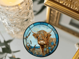 Fernville Creations 4 Inch Glossy Fernville Creations - Highland Cow Coaster, Farmhouse Decor, Printed Stained Glass