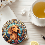 Fernville Creations 4 Inch Glossy Fernville Creations - Printed Stained Glass Dachshund Ceramic Coaster