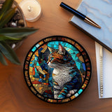 Fernville Creations Coasters 3.6 Inch Glossy Cat Coaster with Stained Glass Motif, Eco-Friendly Ceramic