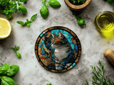 Fernville Creations Coasters Cat Coaster with Stained Glass Motif, Eco-Friendly Ceramic