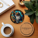 Fernville Creations Coasters Cat Coaster with Stained Glass Motif, Eco-Friendly Ceramic