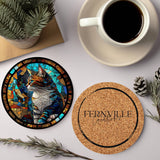 Fernville Creations Coasters Cat Coaster with Stained Glass Motif, Eco-Friendly Ceramic