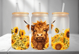 Kate Haven Glass Tumblers for Every Occasion Kate Haven Glass Tumblers for Every Occasion - Baby Highland Cow & Sunflowers 16oz Libby Glass Tumbler
