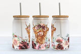 Kate Haven Glass Tumblers for Every Occasion Kate Haven Glass Tumblers for Every Occasion - Highland Cow Mauve Floral 16oz Libbey Glass Tumbler