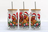Merry Clucking Christmas Farm Chickens 16oz Frosted Libbey  