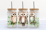 Kate Haven Glass Tumblers for Every Occasion Kate Haven Glass Tumblers for Every Occasion - Owl With Green Leaves 16oz Frosted Libbey Glass Tumbler 