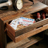 Olliix Olliix - Industrial Wood Nighstand with Drawer and Storage, Dark
