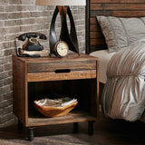 Olliix Olliix - Industrial Wood Nighstand with Drawer and Storage, Dark