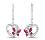 Quintessence Butterfly Gemstone Earrings Ruby Butterfly and Heart Earrings Genuine Gemstones 925 Sterling Silver