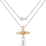 Quintessence Cross Necklace Genuine Yellow Sapphire Elegant Scrollwork Cross Symbol of Christian Faith