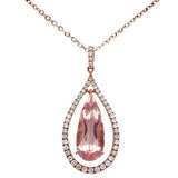 Sonara 4ctw Morganite Pear Shape Halo Pendant 14K Rose Gold Diamond Halo