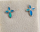 Sonara Fine Fashion Jewelry-Earrings Blue Opal Sterling Silver Cross Earrings Christian Jewelry