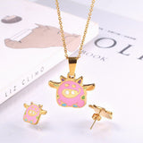 Alibaba Fashion Jewelry Sets Flying Pink Piggy Jewelry Set Stainless Steel Necklace and Earrings for Girls