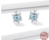 Turtle Stud Earrings Sterling Silver - Light Blue