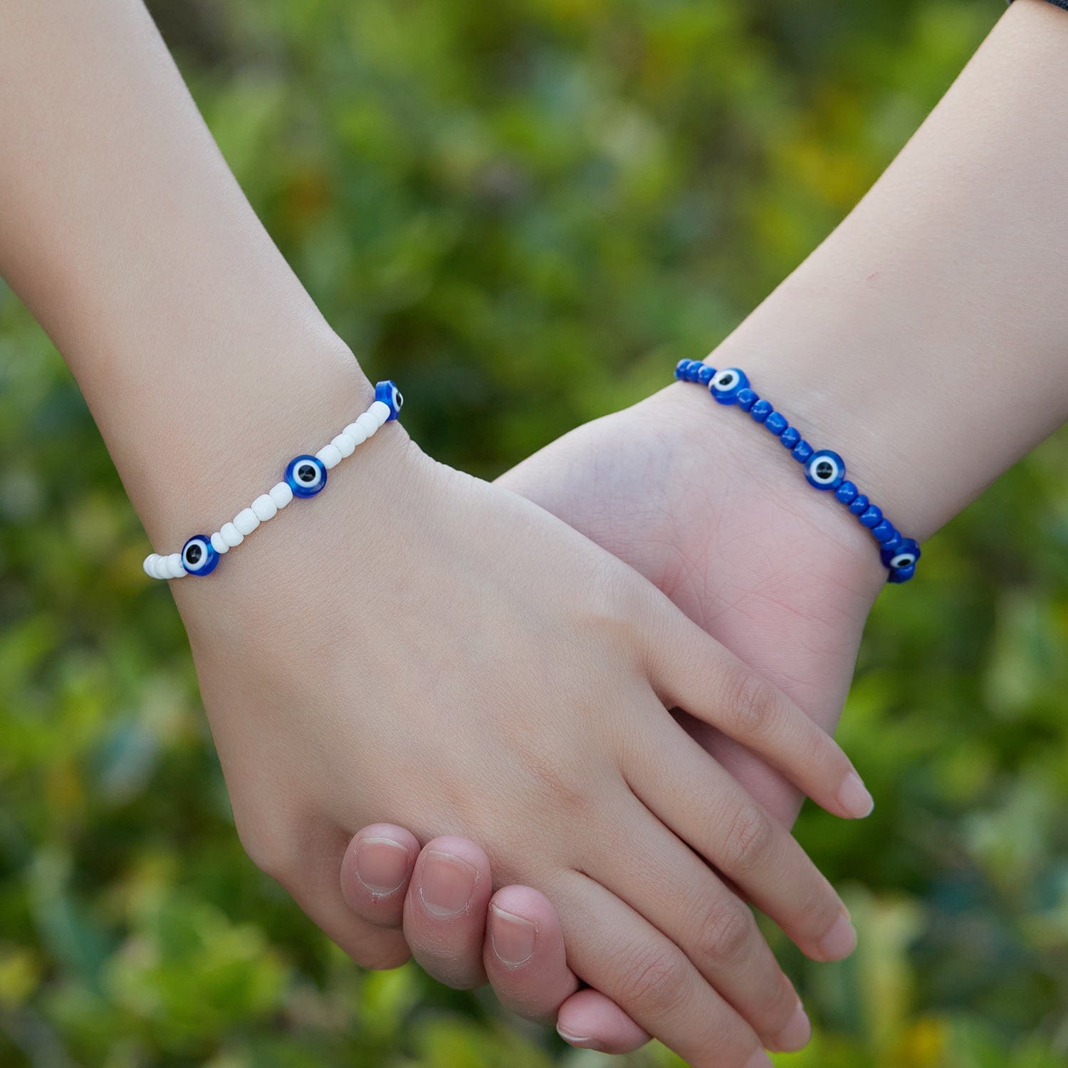 AliExpress Bracelets Turkish Evil Eye Bracelet Sets White Blue Evil Eyes Lucky Couple Bracelets for Women Colorful Crystal Bead Rope Chain Charm Jewelry