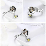 Honeycomb and Bee Jewelry Sterling Silver Ring - 7 Ring