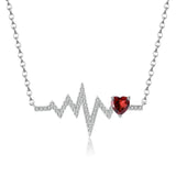 Heartbeat with Gemstone Heart Rhodium Plated Sterling Silver Necklace - Garnet