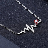 coco-alibaba Fine Fashion Jewelry-Necklace Heartbeat with Gemstone Heart Rhodium Plated Sterling Silver Necklace