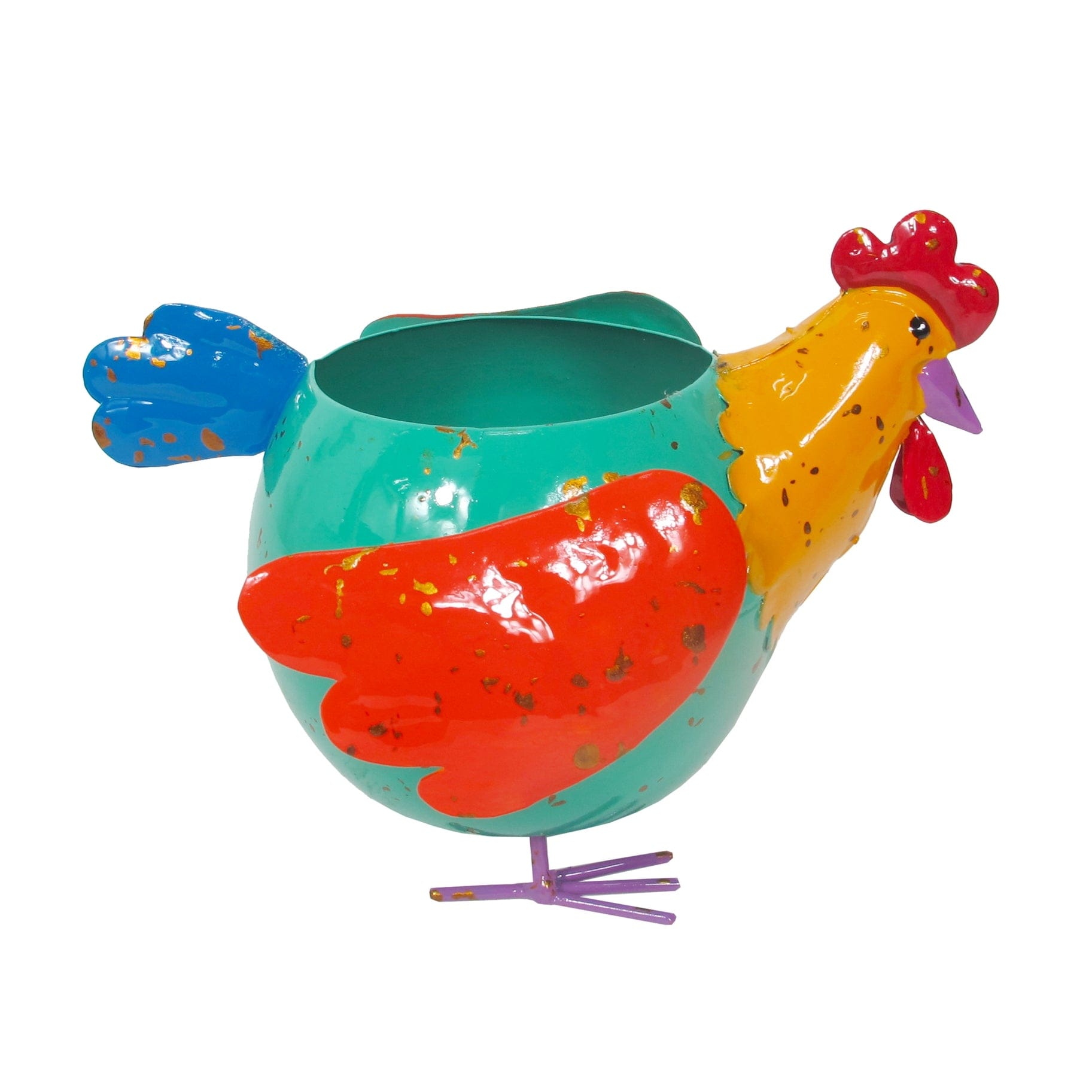 FAIRE - Continental Art Center Lawn Ornaments & Garden Sculptures Mini-Chicken Planter Colorful Metal Art