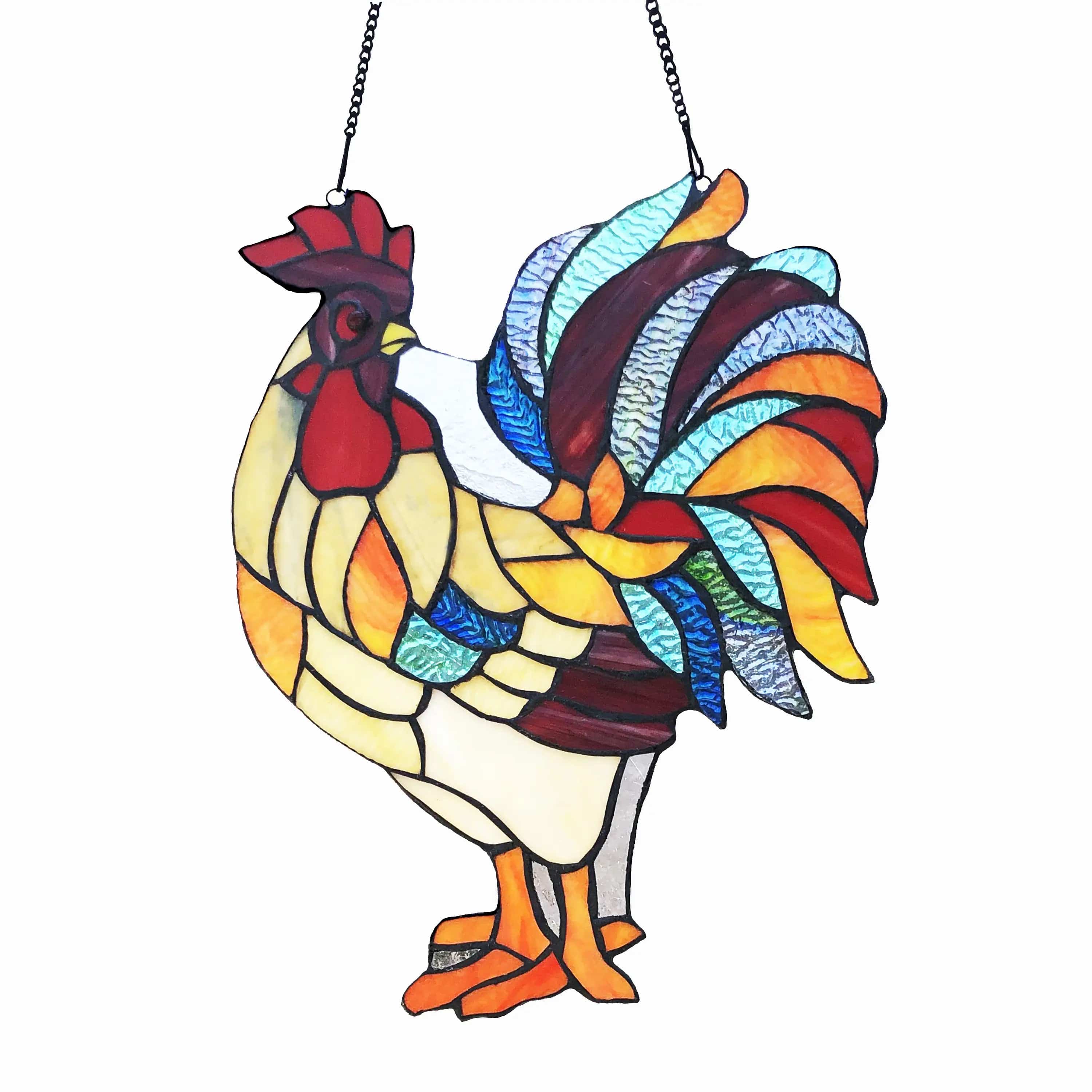 faire-river of goods Stained Glass Panels Panel Rooster Tiffany Style Colorful Chicken Stained Glass Lamp or Hanging Panel