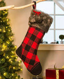 GLITZHOME LLC-macys CHRISTMAS Buffalo Plaid Stocking Polyester Cotton Black and Red Plaid 21" L  Imported