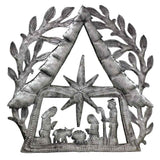 global crafts Metal Wall Art NATIVITY SCENE WITH BRANCHES HAITIAN METAL DRUM WALL ART (11" X 11")