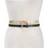 Inc International Concepts Belts Small INC International Concepts 2-for-1 Metallic & Embossed Skinny Belts (Gold-Black)