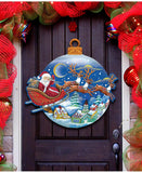 ITC MANUFACTURING PROMOTIONAL GROUP CHRISTMAS Santa Up and Away Sleigh Ball Christmas Door Hanger Over-the-door and Window Decor