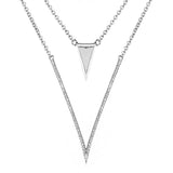 Stunning High End Layered "V" Necklace and Earrings in Sterling Silver with 5A Cubic Zirconia - Necklace / White