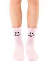 Bunny Rabbit Fuzzy Crew Slipper Socks Pink or White Soft and Fuzzy - Pink