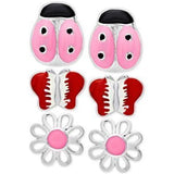 Girls' Sterling Silver Earring Sets - Pink Lady Bug
