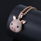 Monica Fine Fashion Jewelry-Necklace CZ Pig Pendant Sterling Silver or LRG Stainless Steel for Men