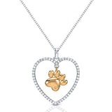 Paw in a Heart Necklace in Sterling Silver with Cubic Zirconia-Unique and Beautiful! - Necklace