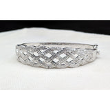 Natural Diamond Basket Weave Gold Plated Bangle Bracelet with REAL Diamonds!  Very Affordable! - White Gold Plated