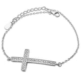 Cross Micro-Pave' Cubic Zirconia Sterling Silver Cross Bracelet - Silver