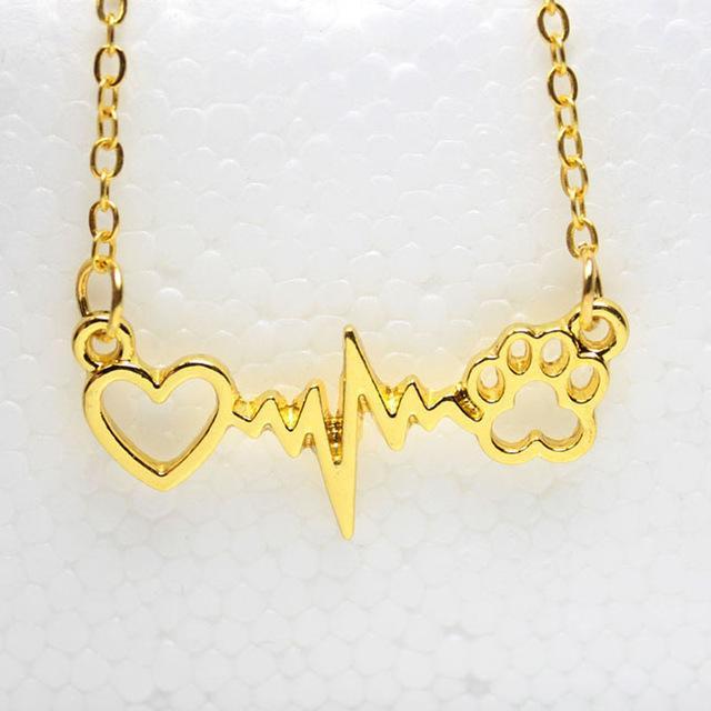 The Pink Pigs Fashion Necklace Gold-color Paw Heartbeat Necklace or Paw & Heart Necklaces for the Pet Lovers!