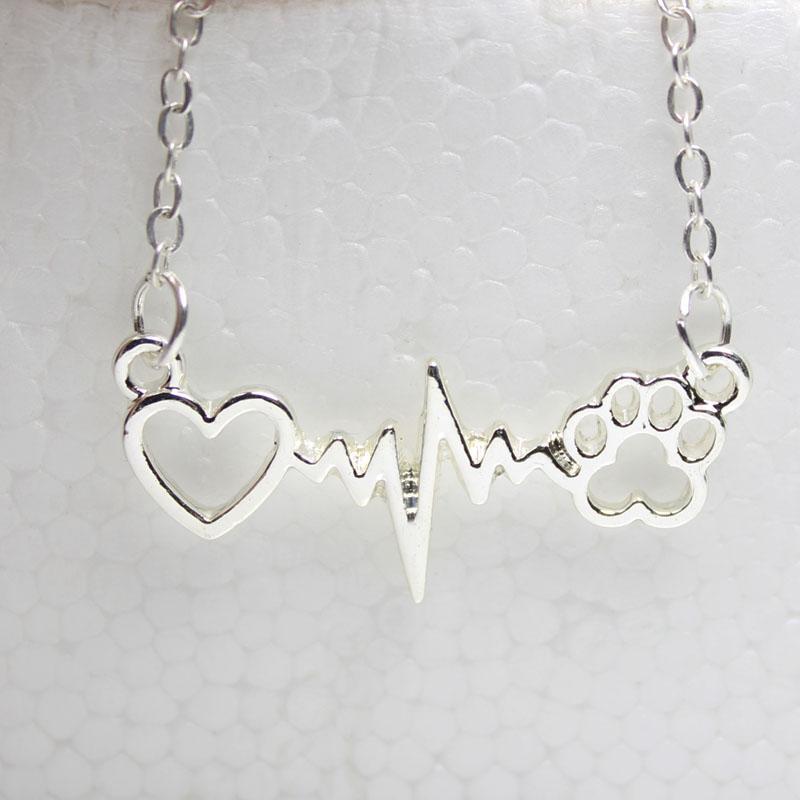 The Pink Pigs Fashion Necklace Silver Color Paw Heartbeat Necklace or Paw & Heart Necklaces for the Pet Lovers!