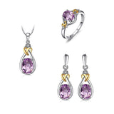 Celtic Love Knot Jewelry SET-Diamonds & REAL Gemstones in Sterling Silver - Amethyst