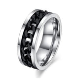 The Pink Pigs Mens Jewelry and Watches 6 / Black Chain Spinner Ring-Stainless Steel & Titanium Chain Spinner Inset in Gold, Silver or Black Color