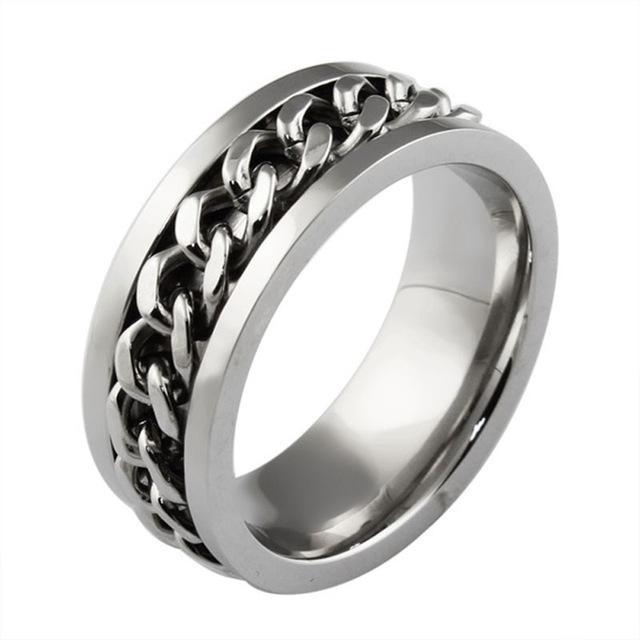 The Pink Pigs Mens Jewelry and Watches 6 / Silver Chain Spinner Ring-Stainless Steel & Titanium Chain Spinner Inset in Gold, Silver or Black Color