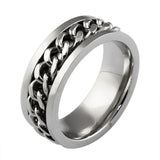 The Pink Pigs Mens Jewelry and Watches 6 / Silver Chain Spinner Ring-Stainless Steel & Titanium Chain Spinner Inset in Gold, Silver or Black Color