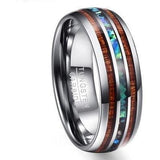 The Pink Pigs Mens Jewelry and Watches Hawaiian Koa Wood and Abalone Shell Ring with Tungsten Carbide for Men, Comfort Fit Sizes 5-14