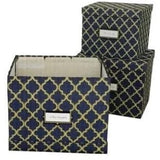 The Pink Pigs Organization Blue Heavy Duty Office Storage Boxes with Lids-Set of 3 Upcycled Cloth Scrap Boxes