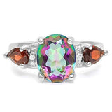 Wholesale Kings Fine Fashion Jewelry Ring 7 Mystic Topaz Oval 3.2ctw and Pear Garnet with Diamonds in Sterling Silver